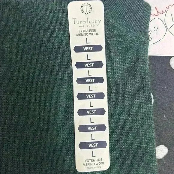NWOT Turnbury Knit Extra Fine Merino Wool V-Neck Sweater Vest Green Size L - Picture 8 of 9